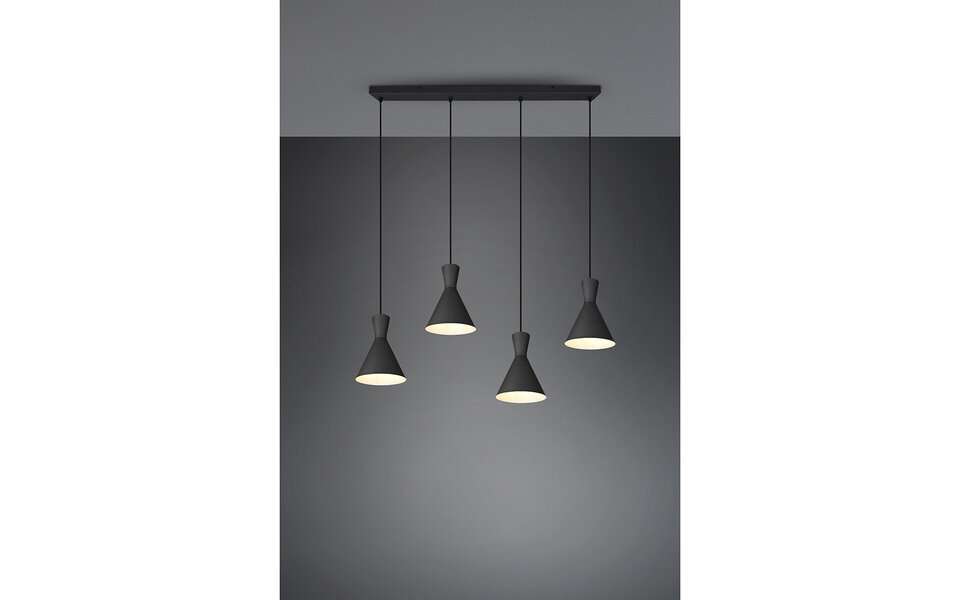 HLW LED Zwarte LED Hanglamp Trion Ewomi - 4-lichts LED lamp met E27 fitting en aluminium