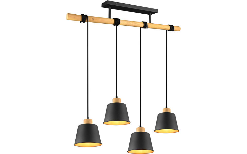 HLW LED Zwarte LED Hanglamp Trion Hittal - 4-lichts, E27 fitting, Mat Zwart Aluminium