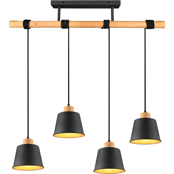 HLW LED Zwarte LED Hanglamp Trion Hittal - 4-lichts, E27 fitting, Mat Zwart Aluminium