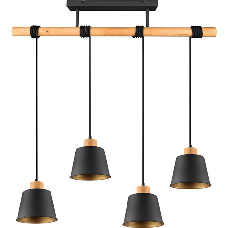 HLW LED Zwarte LED Hanglamp Trion Hittal - 4-lichts, E27 fitting, Mat Zwart Aluminium