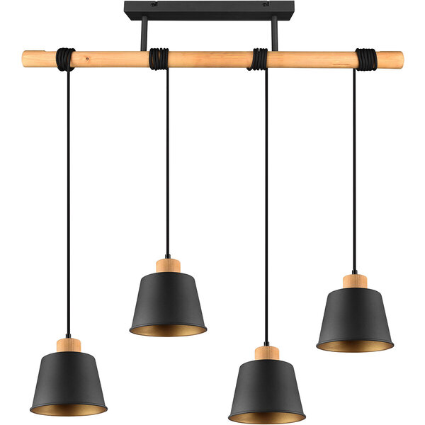 HLW LED Zwarte LED Hanglamp Trion Hittal - 4-lichts, E27 fitting, Mat Zwart Aluminium