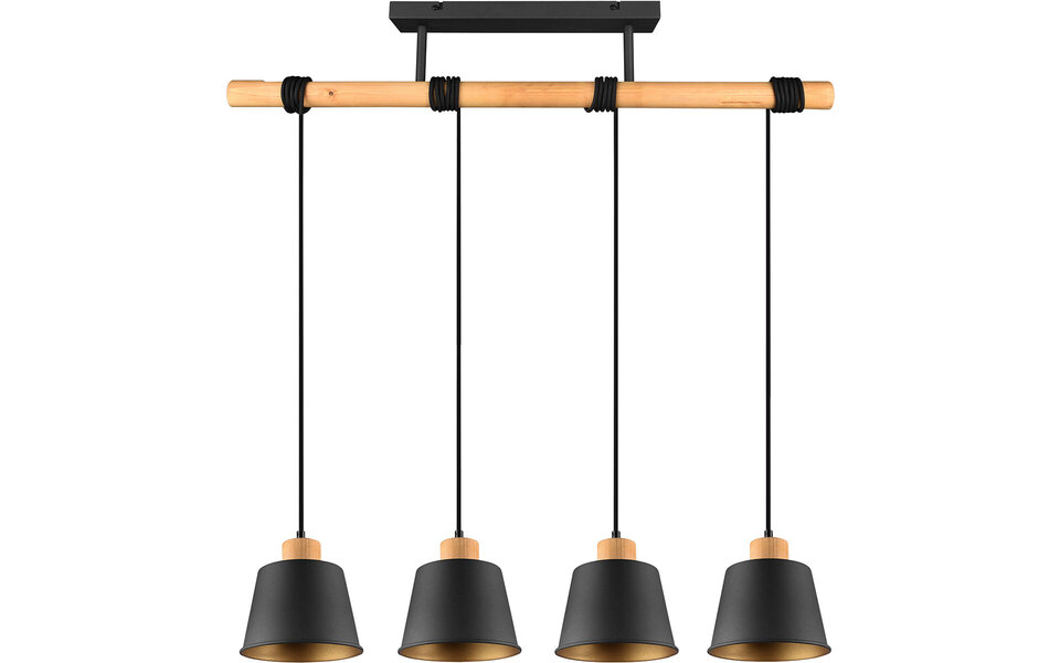 HLW LED Zwarte LED Hanglamp Trion Hittal - 4-lichts, E27 fitting, Mat Zwart Aluminium