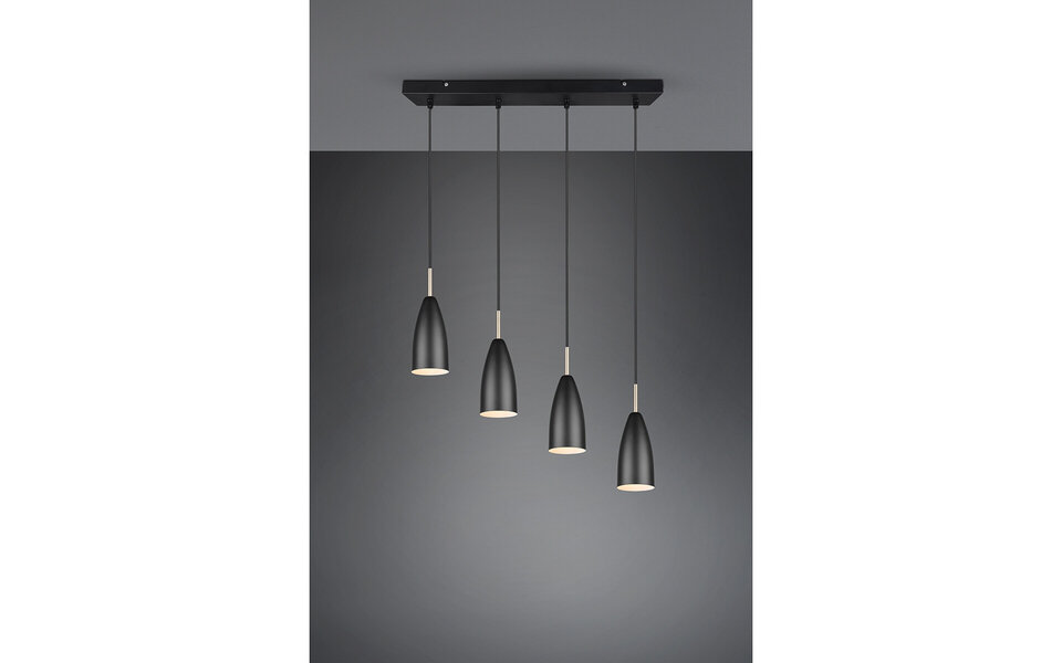HLW LED Zwarte LED Hanglamp Trion Farona - 4-lichts, Mat Zwart Aluminium, E14 Fitting