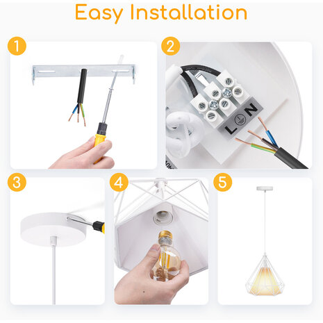 HLW LED LED Hanglamp - Klassieke Witte LED Hanglamp met E27 Fitting - Retro Mat Wit Aluminium