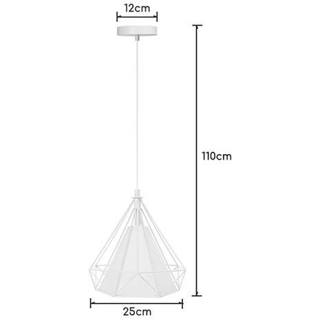HLW LED LED Hanglamp - Klassieke Witte LED Hanglamp met E27 Fitting - Retro Mat Wit Aluminium