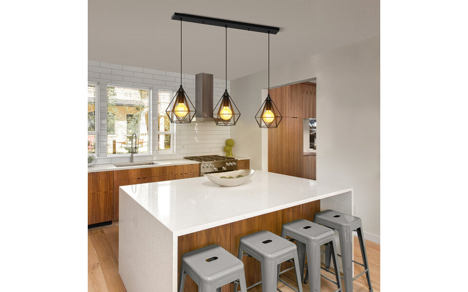 HLW LED Klassieke LED Hanglamp Aigi Elsa - Mat Zwart Aluminium, 3-Lichts E27 Fitting