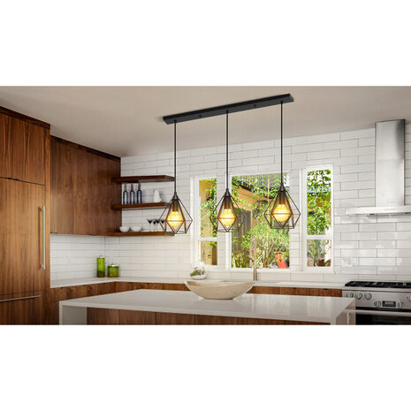 HLW LED Klassieke LED Hanglamp Aigi Elsa - Mat Zwart Aluminium, 3-Lichts E27 Fitting