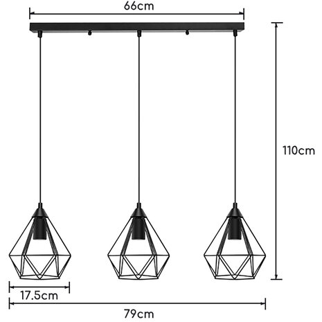 HLW LED Klassieke LED Hanglamp Aigi Elsa - Mat Zwart Aluminium, 3-Lichts E27 Fitting