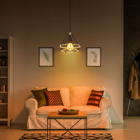 HLW LED Klassieke LED Hanglamp Aigi Elsa - Zwarte Aluminium & Bruin Houten Lichtvenster