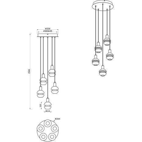 HLW LED Mat Zwarte LED Hanglamp Trion Merda - 5-lichts Rond Aluminium, E14 Fitting HLW LED Mat Zwarte LED Hanglamp Trion Merda - 5-lichts Rond Aluminium, E14 Fitting