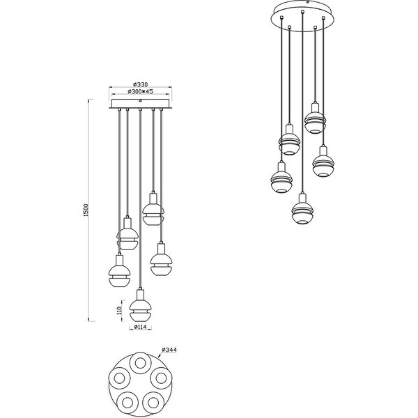 HLW LED Mat Zwarte LED Hanglamp Trion Merda - 5-lichts Rond Aluminium, E14 Fitting HLW LED Mat Zwarte LED Hanglamp Trion Merda - 5-lichts Rond Aluminium, E14 Fitting