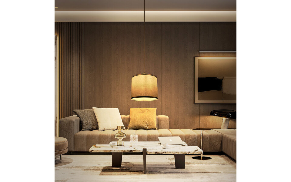 HLW LED Zwarte LED Hanglamp Aigi Utra - Stoffen LED Hanglamp met E27 Fitting