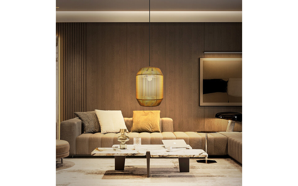 HLW LED LED Hanglamp Aigi Aly - Rond Mat Bruin Papier met E27 Fitting, 1 Lichtpunt