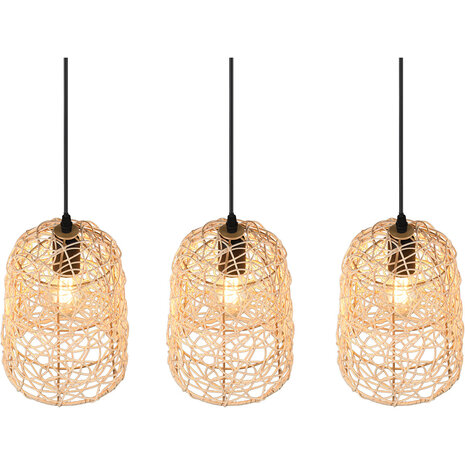 HLW LED LED Hanglamp Hout - 3-lichts LED Lamp Trion Lopar met E27 Fitting, Bruin HLW LED LED Hanglamp Hout - 3-lichts LED Lamp Trion Lopar met E27 Fitting, Bruin