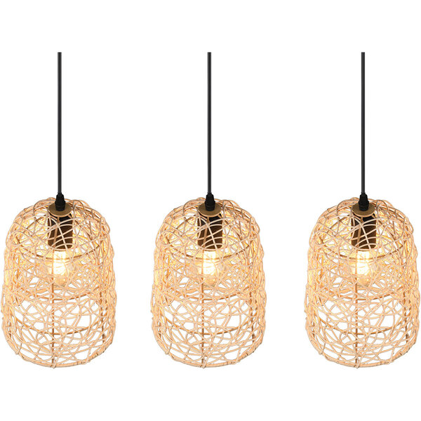 HLW LED LED Hanglamp Hout - 3-lichts LED Lamp Trion Lopar met E27 Fitting, Bruin HLW LED LED Hanglamp Hout - 3-lichts LED Lamp Trion Lopar met E27 Fitting, Bruin