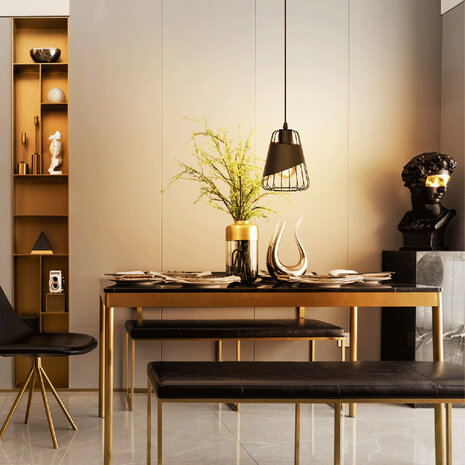 HLW LED Klassieke LED Hanglamp Aigi Pendin - Zwarte LED Lamp met E27 Fitting & Aluminium Frame