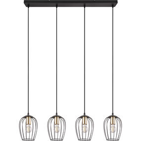 Mat Zwarte Metalen LED Hanglamp - 4-lichts E27 Fitting