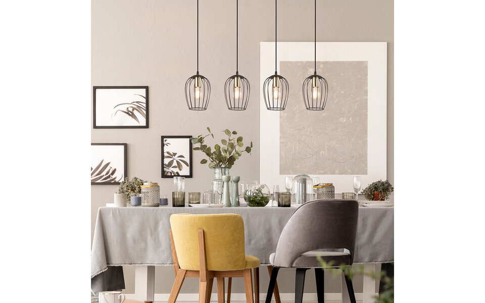 HLW LED Moderne Mat Zwarte Metalen LED Hanglamp - 4-lichts E27 LED Lamp HLW LED Moderne Mat Zwarte Metalen LED Hanglamp - 4-lichts E27 LED Lamp