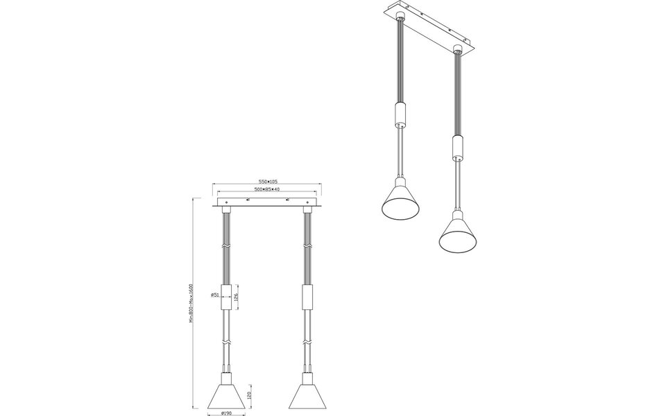 HLW LED LED Hanglamp Trion Stey - Metalen LED Hanglamp met Glas, E27 Fitting, 2-lichts