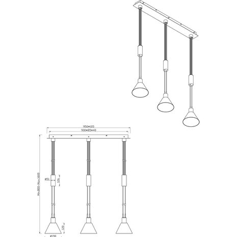 HLW LED LED Hanglamp Trion Stey - Metalen LED Hanglamp met Glas en 3 Lichtpunten