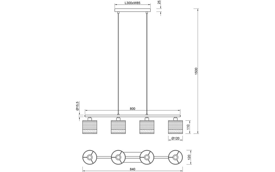 HLW LED Moderne Metalen Zwarte LED Hanglamp Trion Lazo - 4-lichts E14 Verstelbaar