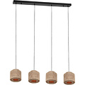 LED Hanglamp Trion Alisa - 4-lichts Rechthoekige LED lamp met jute lampenkappen