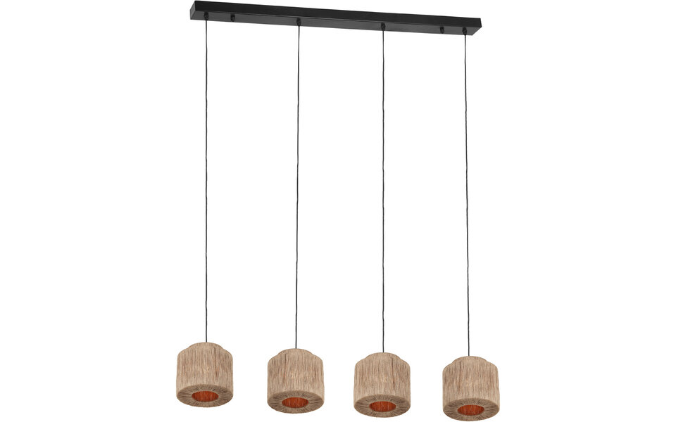 HLW LED LED Hanglamp Trion Alisa - 4-lichts Rechthoekige LED lamp met jute lampenkappen