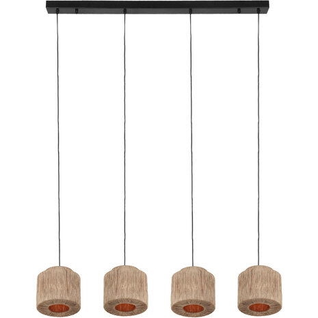 HLW LED LED Hanglamp Trion Alisa - 4-lichts Rechthoekige LED lamp met jute lampenkappen