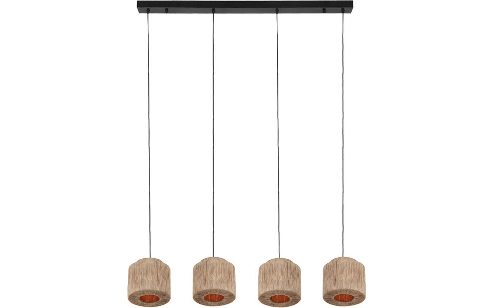 HLW LED LED Hanglamp Trion Alisa - 4-lichts Rechthoekige LED lamp met jute lampenkappen