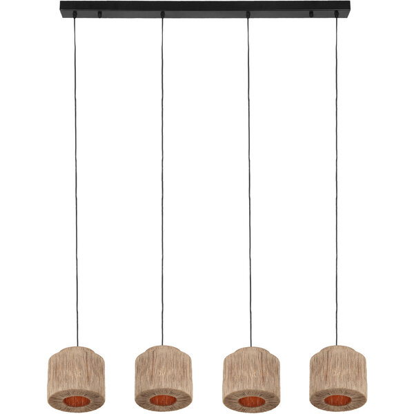 HLW LED LED Hanglamp Trion Alisa - 4-lichts Rechthoekige LED lamp met jute lampenkappen
