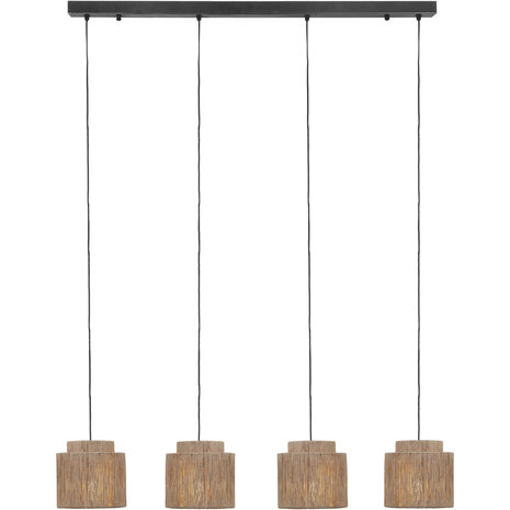HLW LED LED Hanglamp Trion Alisa - 4-lichts Rechthoekige LED lamp met jute lampenkappen
