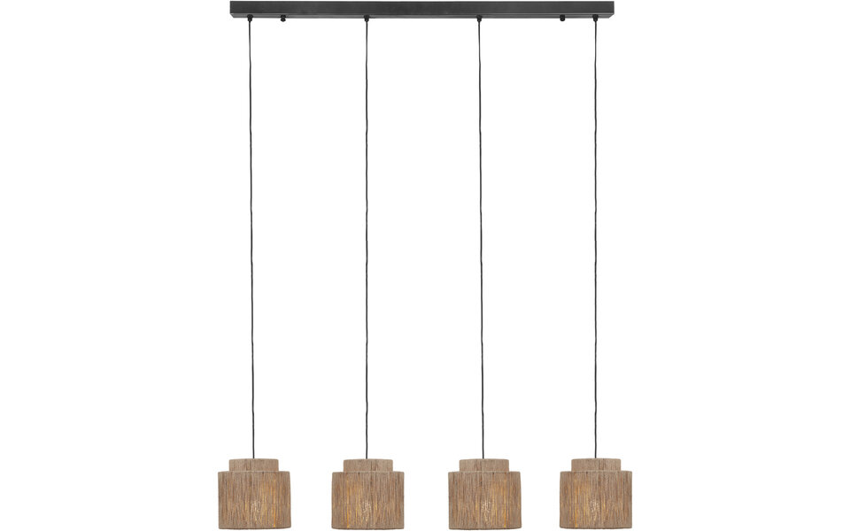 HLW LED LED Hanglamp Trion Alisa - 4-lichts Rechthoekige LED lamp met jute lampenkappen