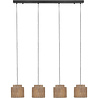 HLW LED LED Hanglamp Trion Alisa - 4-lichts Rechthoekige LED lamp met jute lampenkappen