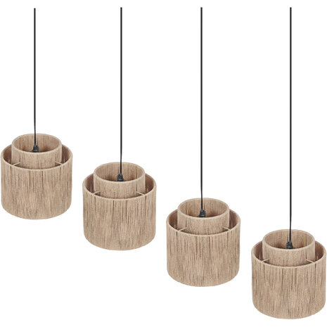 HLW LED LED Hanglamp Trion Alisa - 4-lichts Rechthoekige LED lamp met jute lampenkappen