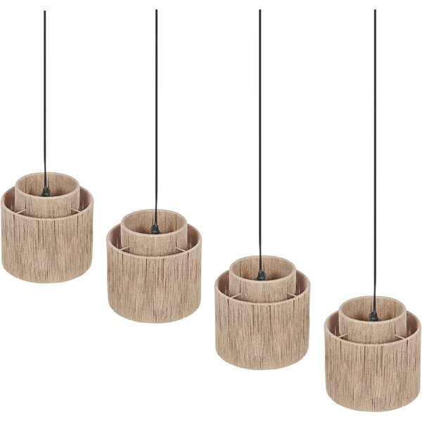 HLW LED LED Hanglamp Trion Alisa - 4-lichts Rechthoekige LED lamp met jute lampenkappen