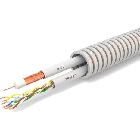 Voorbedrade Flexibele Buis 100m CAT6+Coax 20mm KEMA-KEUR Voorbedrade Flexibele Buis 100m CAT6+Coax 20mm KEMA-KEUR