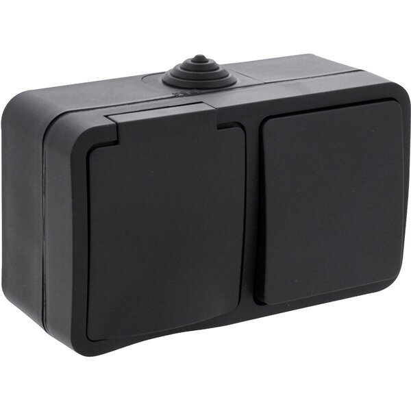 Q-LINK Q-LINK Buiten Stopcontact & Schakelaar Mat Zwart IP54 LED