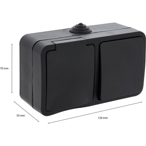 Q-LINK Q-LINK Buiten Stopcontact & Schakelaar Mat Zwart IP54 LED