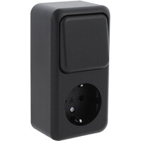 Q-LINK wandcontactdoos mat zwart met wisselschakelaar