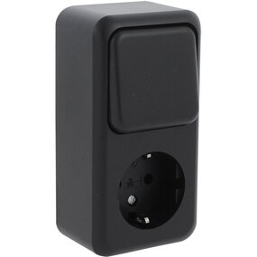 Q-LINK wandcontactdoos mat zwart met wisselschakelaar