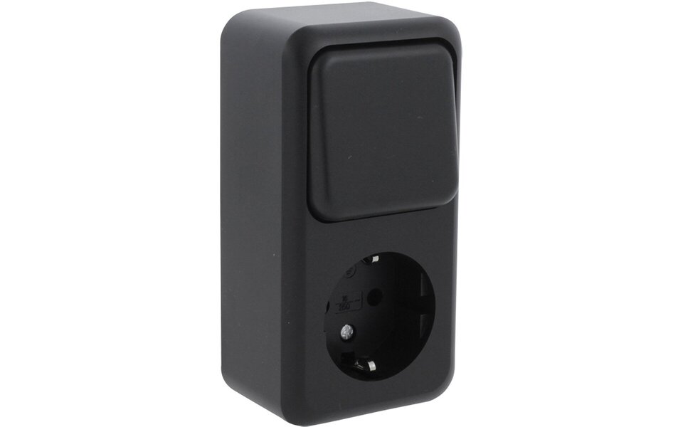 Q-LINK Q-LINK wandcontactdoos mat zwart met wisselschakelaar