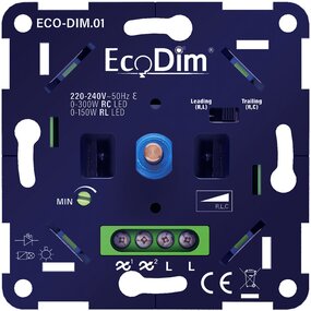 EcoDim LED-dimmer 0-300W RC/0-150W RL - fase aan-/afsnijding EcoDim LED-dimmer 0-300W RC/0-150W RL - fase aan-/afsnijding