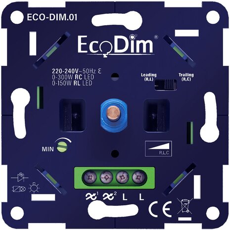 EcoDim LED-dimmer 0-300W RC/0-150W RL - fase aan-/afsnijding EcoDim LED-dimmer 0-300W RC/0-150W RL - fase aan-/afsnijding