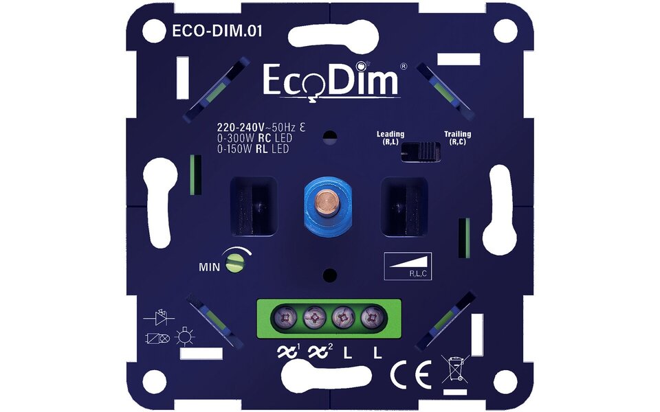 EcoDim EcoDim LED-dimmer 0-300W RC/0-150W RL - fase aan-/afsnijding