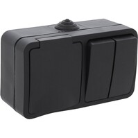 Q-LINK mat zwarte buitenwandcontactdoos IP54 met LED