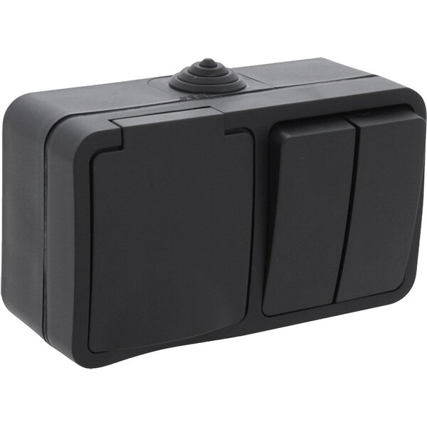 Q-LINK Q-LINK mat zwarte buitenwandcontactdoos IP54 met LED Q-LINK Q-LINK mat zwarte buitenwandcontactdoos IP54 met LED