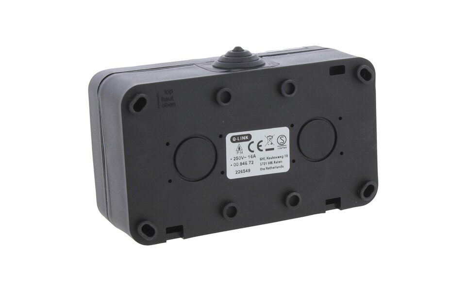 Q-LINK Q-LINK mat zwarte buitenwandcontactdoos IP54 met LED