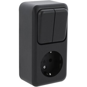 Q-LINK Wandcontactdoos Mat Zwart 2x Schakelaar + Geaard