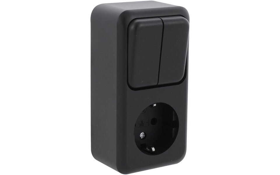 Q-LINK Q-LINK Wandcontactdoos Mat Zwart 2x Schakelaar + Geaard Q-LINK Q-LINK Wandcontactdoos Mat Zwart 2x Schakelaar + Geaard