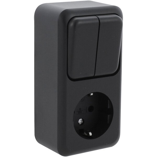 Q-LINK Q-LINK Wandcontactdoos Mat Zwart 2x Schakelaar + Geaard Q-LINK Q-LINK Wandcontactdoos Mat Zwart 2x Schakelaar + Geaard